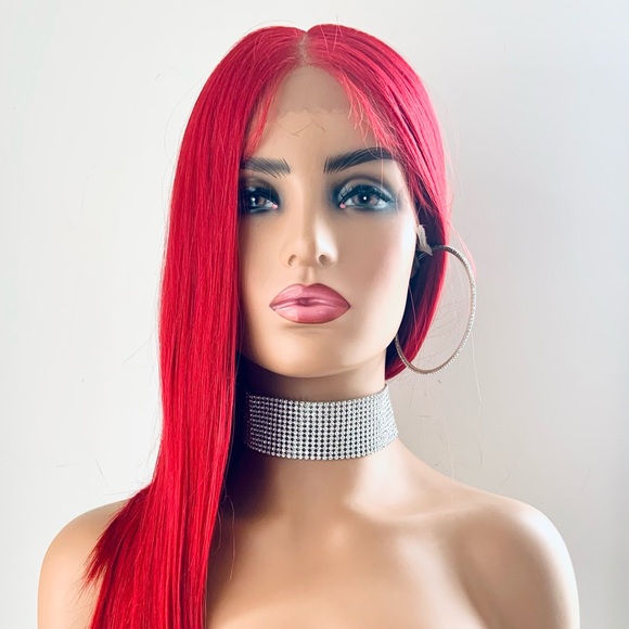 26” Red Long & Straight Lace Front Synthetic Wig - Picture 3 of 12